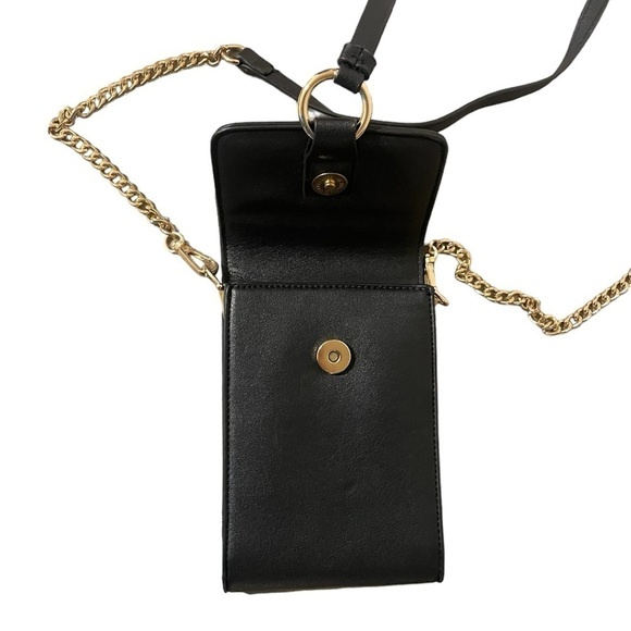 Black Vertical One Shoulder Messenger Bag Ladies Bag gold accents - Picture 3 of 6